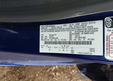 2016 Ford Fiesta Se z USA, uszkodzony, nr VIN 3FADP4EJ6GM149290